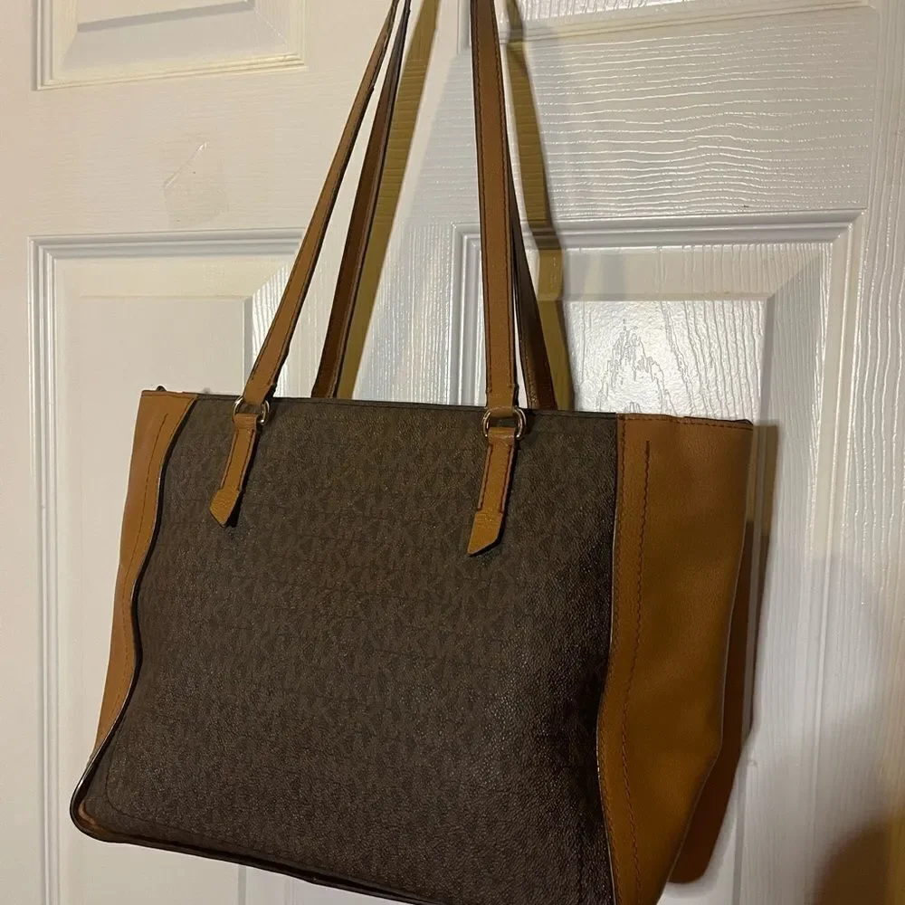 Michael Kors Brown and Tan Tote Bag with Structured Design
